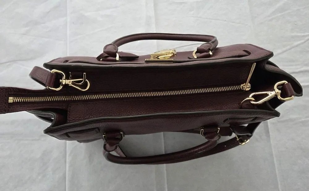 Michael Kors‎ Hamilton Lock Satchel Burgundy Leather Shoulder Crossbody Bag